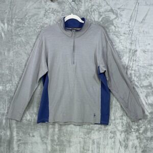 Smartwool Sweater Mens Size M/L Merino Wool 1/4 Zip Pullover Gray/ Blue